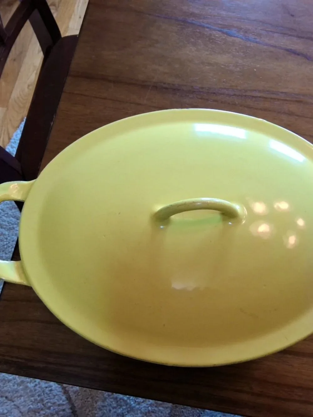 Vintage Descoware Belgium Enamel Cast Iron Casserole FE 8 3-A w/Yellow Lid